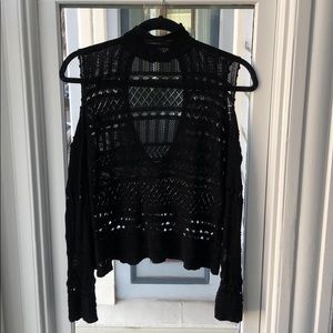 Topshop black crochet turtleneck sweater
